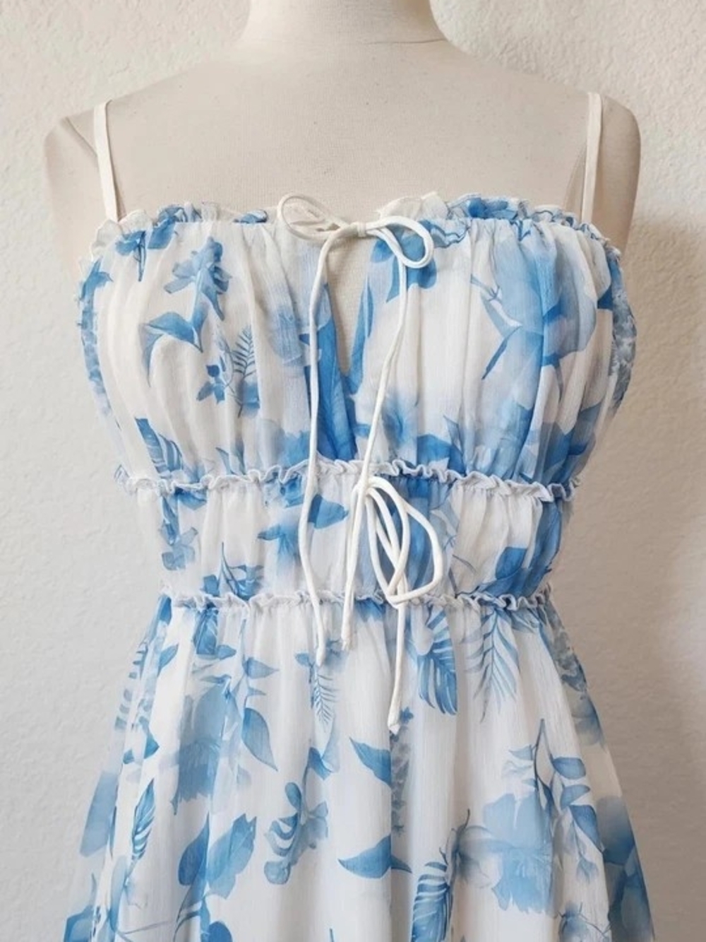 White Sundress with Blue Floral Print